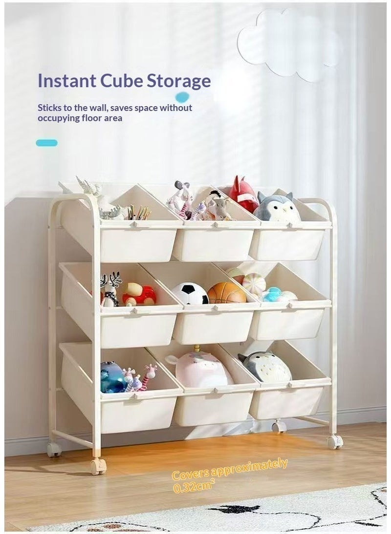 ChenDa Mobile Wheeled Storage Rack 3 Tier 9 Compartment Metal Plastic Storage Rack Home Living Room Bedroom Clutter Organizer (White) - Image 4